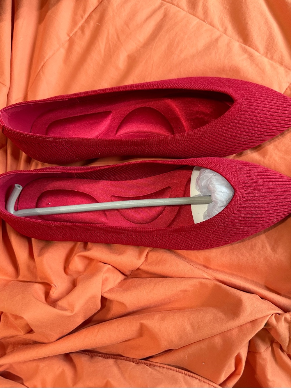 NWT Red Fabric Pointed Ballet Flats 10